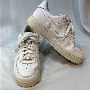 Nike Air Force-1 Womens size 8.5 Sneakers white leather low top, pre-owned, nice